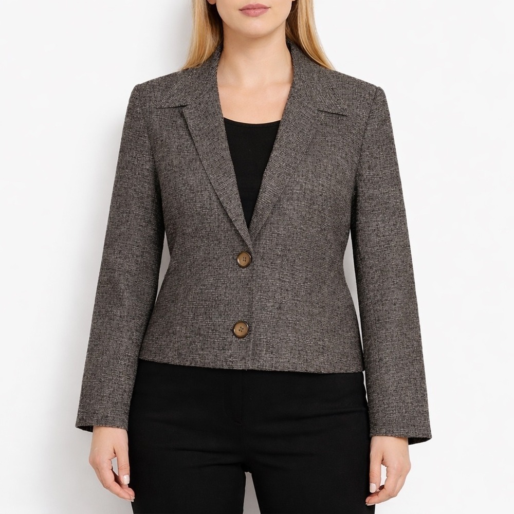 Vinci Clothiers Silk Tweed Blazer Womens 14 Brown Gray Cropped Tailored VTG